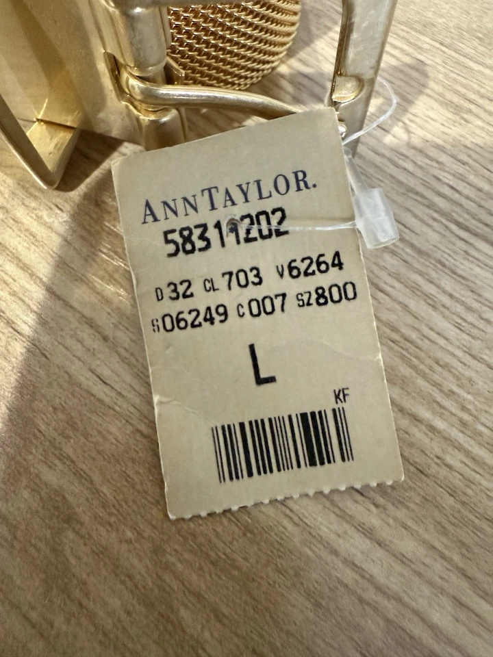 "Cinturón ajustable de malla dorada Ann Taylor vintage años 90 talla L grande 39"" nuevo con etiquetas" Foto 3 de 4