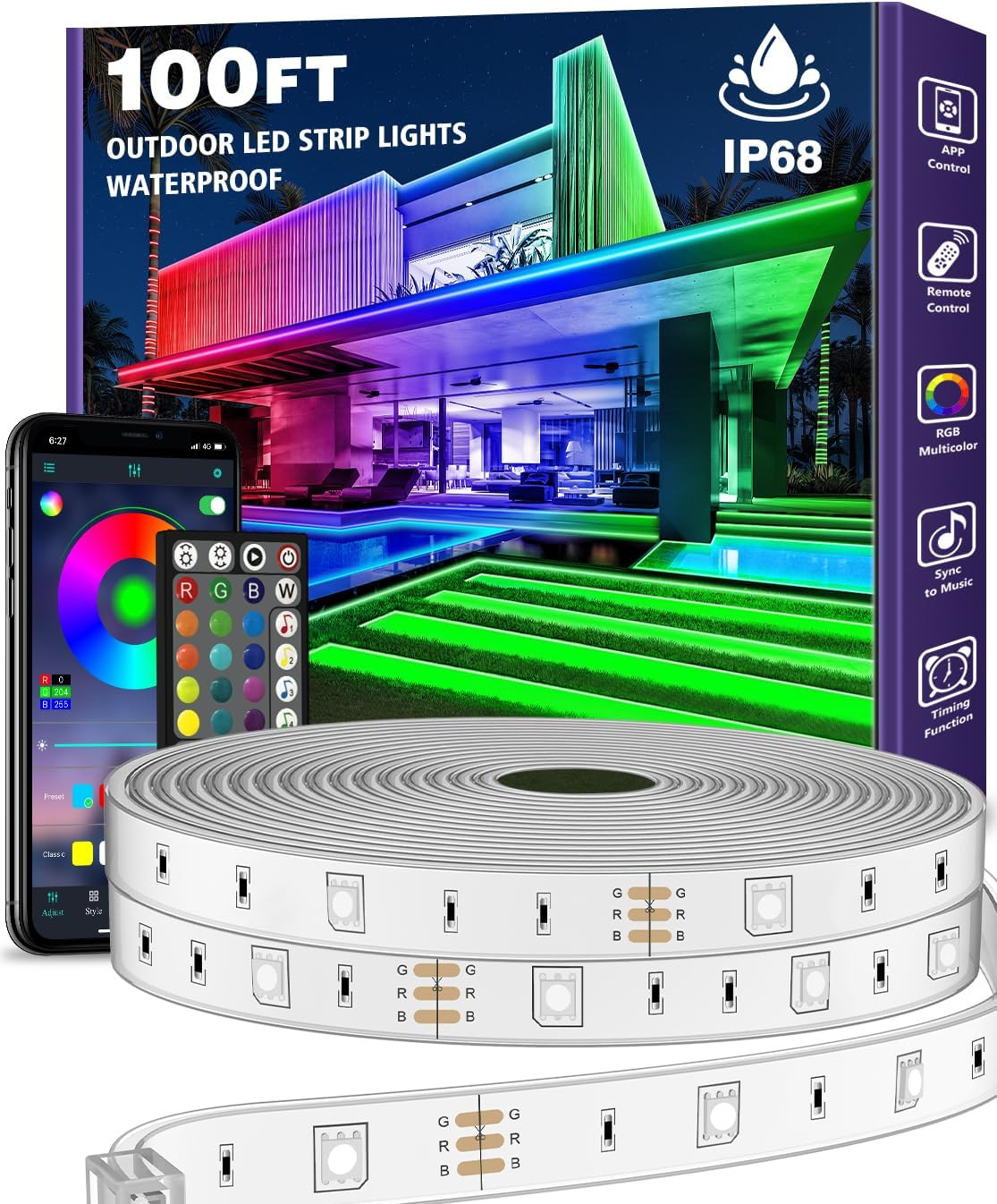 100Ft Outdoor LED Strip Lights Waterproof,Ip68 outside Led Light Strips Waterpro