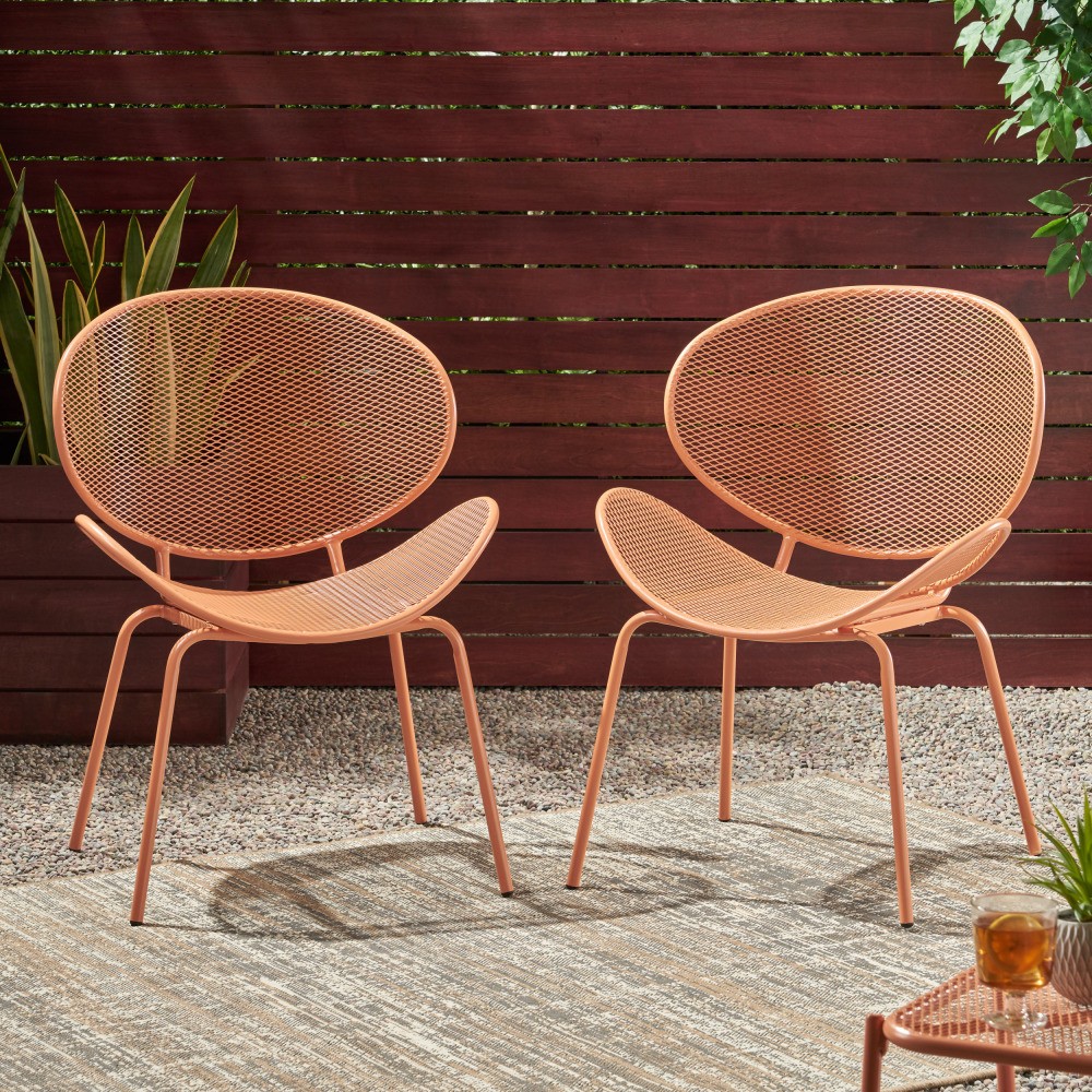 Orange Curved Iron Shell Chairs, Set of 2 Indoor Outdoor