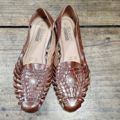 Vintage Basic Editions Huarache Sandal Women s 8.5 Leather Woven Brown Shoes