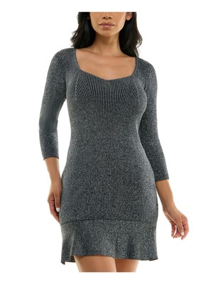 BCX DRESS Womens Silver Hem 3/4 Sleeve Short Body Con Dress Juniors XS