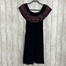 Arizona Black Embroidered Colorful Floral Off Shoulder Lined Flowy Boho Dress