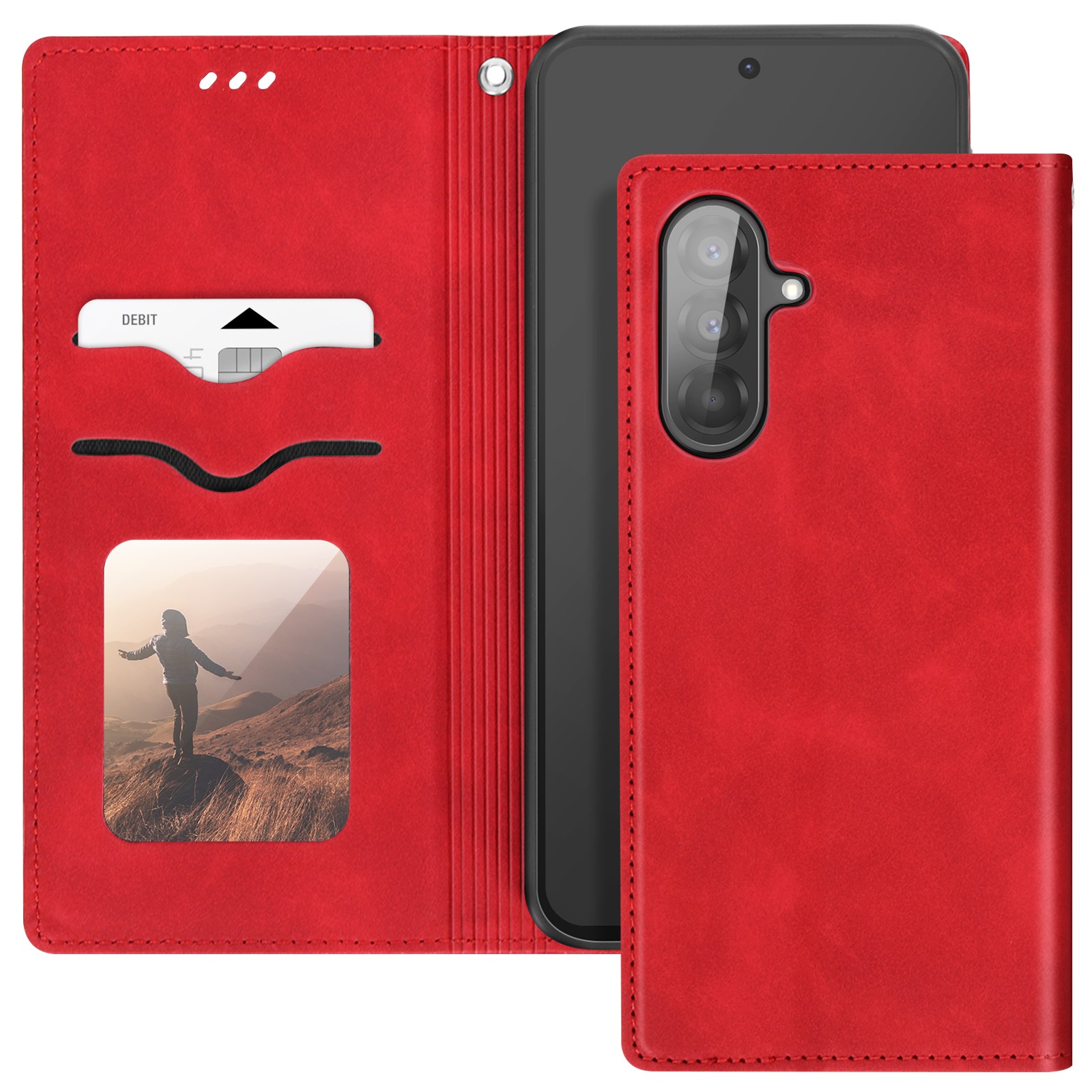 Étui Galaxy A56 Avizar rouge anti-rayures avec rangement carte et stand vidéo