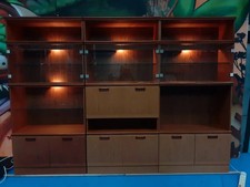 Vintage mid-century teak wall unit drinks cabinet cupboard display shelves
