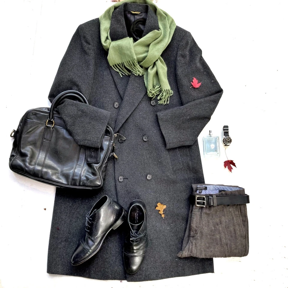 Pierre Cardin Vintage Wool Overcoat Gray Charcoal Double Breasted 46” Chest EUC - Image 2 of 4