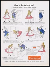 1958 Alice in Wonderland & White Rabbit art Owens Corning Fiberglas vtg print ad
