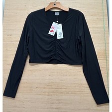 CALIA Womens Long Sleeve Rashguard Black Ruched Cropped Shirt