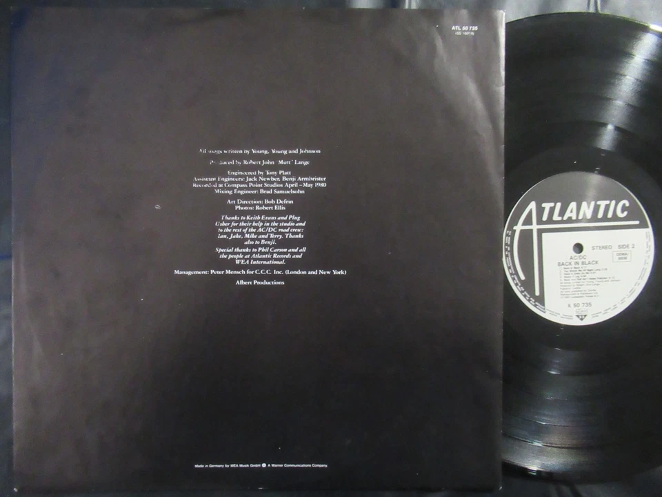 AC/DC Back In Black / 80s Reissue LP Germany WEA ATLANTIC ATL 50735 - Bild 4 von 4