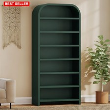 Bookcase 7-Tier Tall Arched Green MDF Freestanding Storage Shelves Bedroom