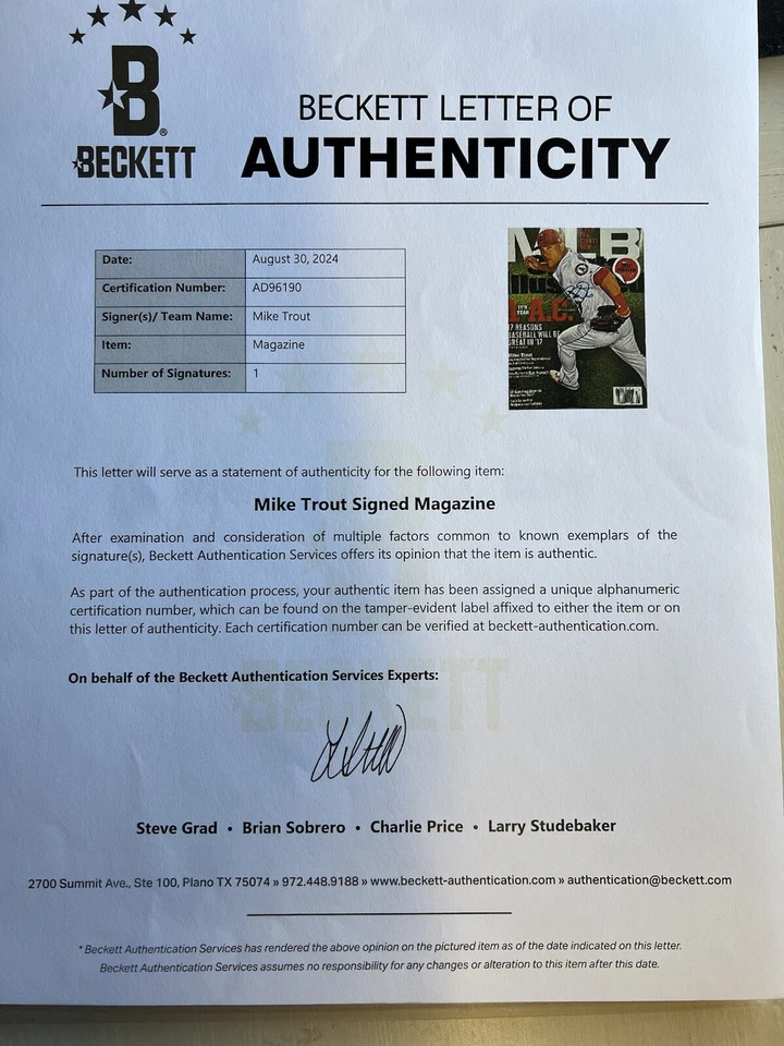 Mike trout Autographed Sports Illustrated MLB Mag (Beckett) - Image 2 of 3
