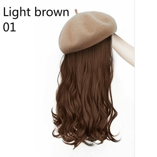 Damen Perücke Kappe Outdoor Barett Künstler Hüte Beanie Gatsby mit gefälschten gewellten Haaren schwarz - Bild 8 von 11