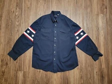 Vintage Roper Cowboy Texas Star Flag Western Red White Blue Button Mens Large 