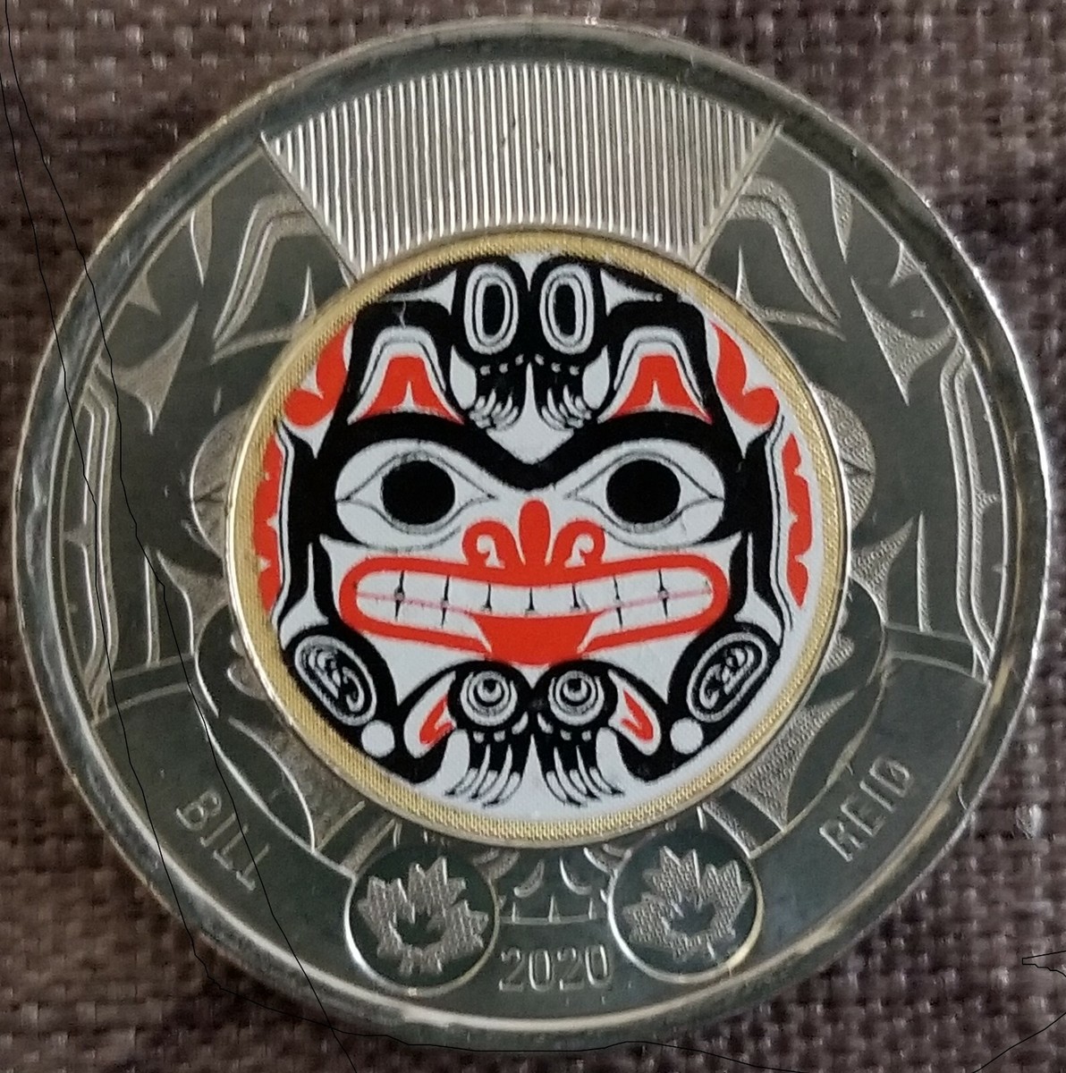 2020 Bill Reid Toonie $2 Dollar Coloured Haida Bear Coin From Mint