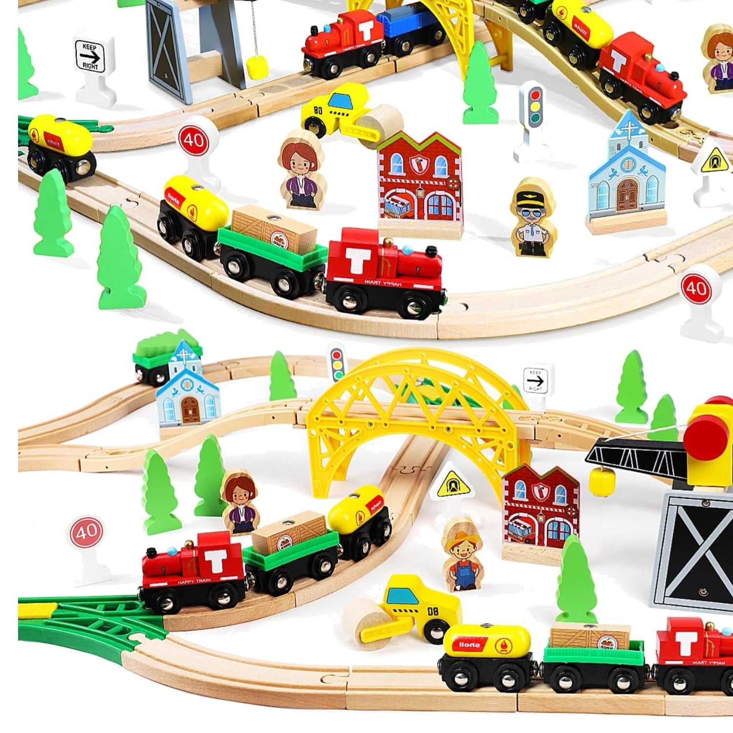 60-Piece Interactive Wooden Train Set with Crane & Tracks for Kids Ages 4-8