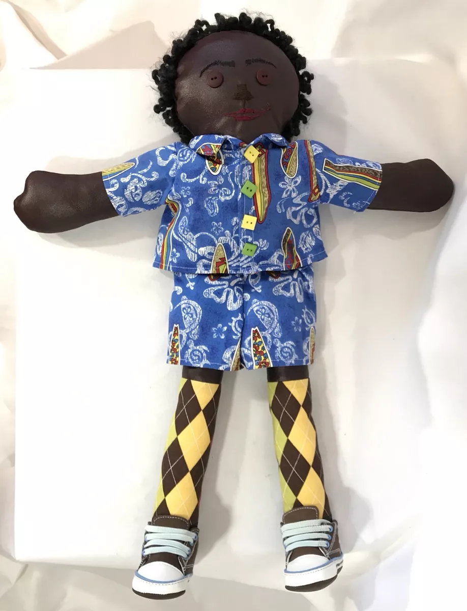 Handmade African American Rag Doll Boy OOAK Stitched Face BLM