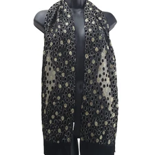 Idea Nuova Inc Scarf Black Glitter Gold Sheer Fringe USA 9.5 /58"