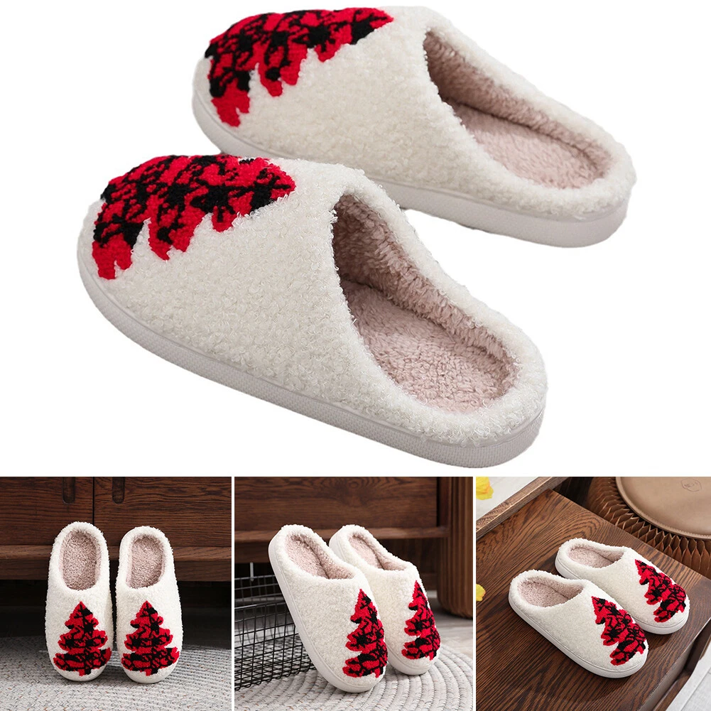 C# Women Men Breathable Bedroom Slippers Non-Slip Christmas Tree Cotton Slippers