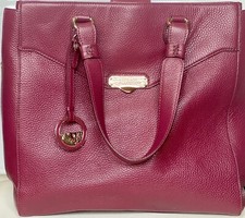 Chic Grained Leather Burgundy, Large Versace Collection Tote with Side Zippers