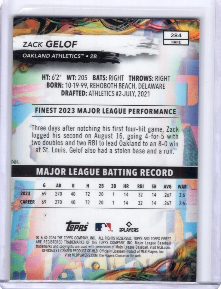 2024 Topps Finest Rare Rookie Oil Spill Refractor Zack Gelof Oakland Athletics - Image 2 of 2