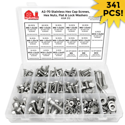 A2-70 Stainless Steel Hex Cap Screws Bolts Hex Nuts Flat & Lock