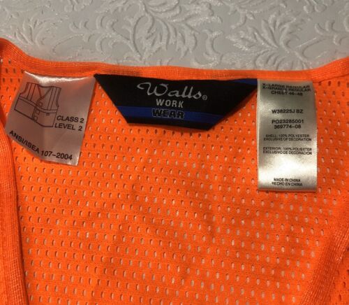 Orange Safety Reflective Vest Walls Work Wear Materials Class 2 Men Size XL - Picture 3 of 5