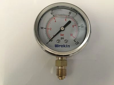 WREKIN Hydraulic Pressure Gauge 63mm Bottom Entry 0-150 PSI 10 Bar Stainless GB6310/04