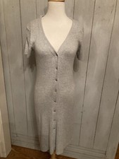 One Grey Day Button Up Body Con Grey Knit Sweater Dress Short Sleeves Sz-S NWT