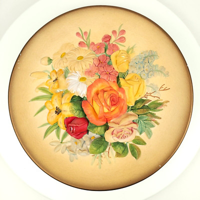Vintage 1950s Bossons Floral Wall Plaque 13  Hand Painted Roses England