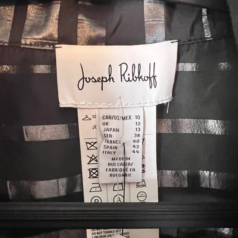 NWT Joseph Ribkoff Noir Black & Silver Striped Button Front Cropped Jacket 10 - Image 4 of 4