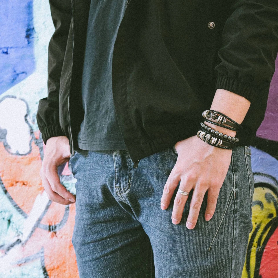 Punk Leder Armbänder für Männer Gothic Skelett Kopf Zubehör für Frauen Armband - Bild 4 von 4