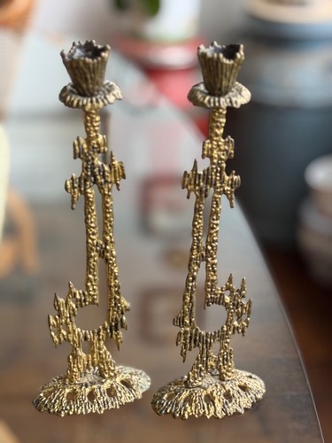 Vintage Pair (2) Wainberg Brass Candlestick Candle Holders 10.5” Israel - Picture 13 of 19