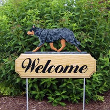Australian Cattle Dog Wood Welcome Outdoor Sign Blue