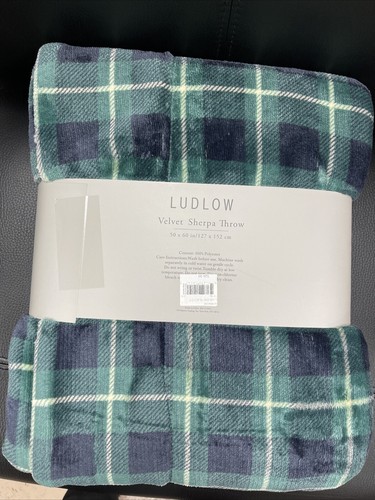 Ludlow Samt Sherpa Überwurfdecke 50x60 grün weiß & blau A4 - Bild 4 von 6