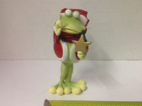 Winter Christmas decoration Bobble Bod Head Frog Toad 5" tall. Holding star NEW - Afbeelding 1 van 3