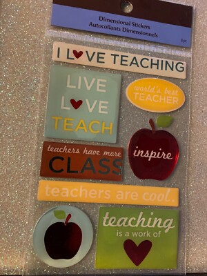 RECOLLECTIONS 3D ADHESIVE WORDS I LOVE TEACHING, LIVE LOVE TEACH, INSPIRE, 8 PCS