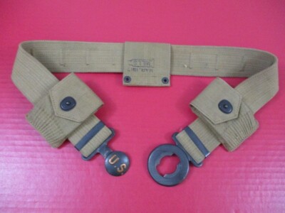 WWI US Army M1910 Mills Canvas Garrison Belt & Pouches w/US Buckle 