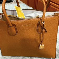 New Michael Kors Mercer large pebble leather Accordion gussets Bag tan handbag