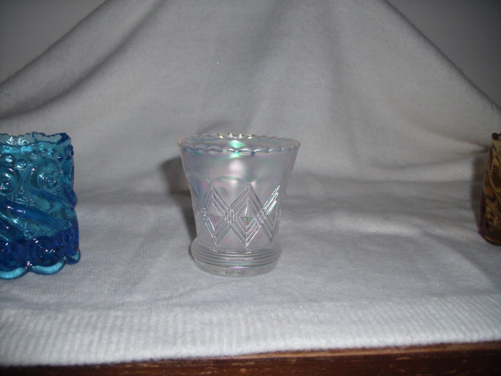 "3" FENTON GLASS VOTIVE CANDLE HOLDERS AMBERPEARL WHITE& BLUE eBay