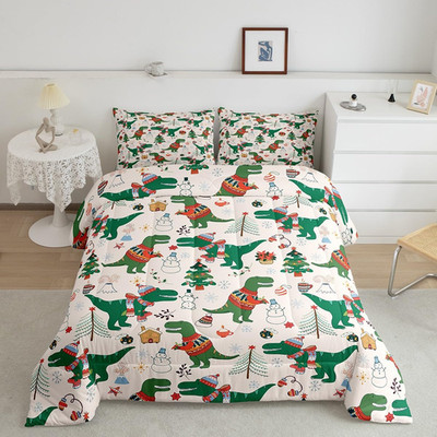 Feelyou Christmas Comforter Set For Kids Boys Girls Cartoon Dinosaur Christmas
