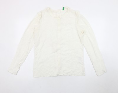 Benetton Damen Bluse weiß M - klassische Viskose Eleganz