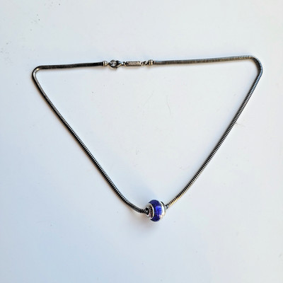 Old Florence Silver Snake Chain Necklace with Blue Charm Bead