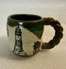 Pottery Mug - Nautical Lighthouse & Ship Desi...