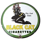 Vintage Black Cat Cigarettes Pin Up Porcelain Sign - Catwoman Sign