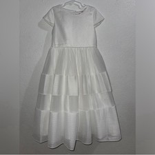 Pink Butterfly Girls White Dress First Communion Flower Girl Bow Pearl Trim