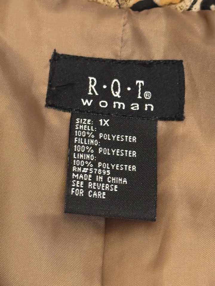 Vintage RQT Woman 1X Quilted Jacket Leopard Baroque Print Satin Lined Blazer - Image 4 of 4