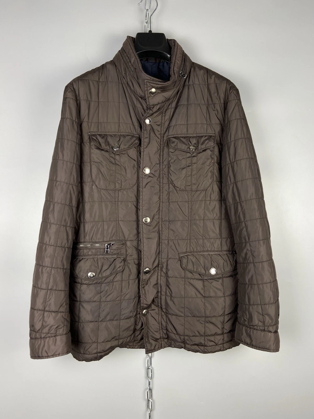 Hackett Mens Polyamide Brown Quilted Zip Casual Jacket Size S