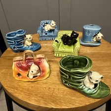 6x VTG MCM Kitsch Japanese Japan Foreign Cat Ceramic Retro toothpick Ornaments 