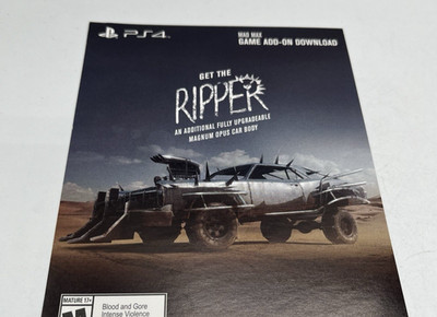 PS4 Ps5 Mad Max Ripper Steelbook Edition DLC Add On Insert Unused