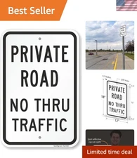 12x18 Inch Reflective Private Road No Thru Traffic Metal Sign - Durable & Safe