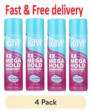Rave 4X Mega Shine Hold Enhancing Unscented Hair Spray, 11 oz, 4 Pack
